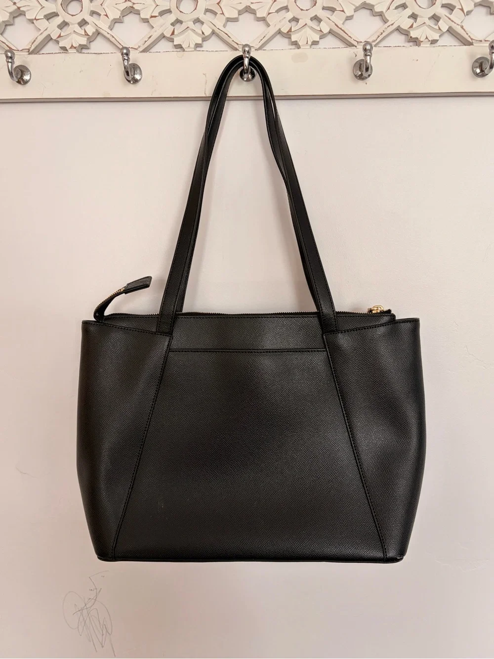 Michael Kors Black Leather Tote with Gold MK Accent